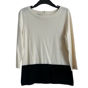 NWT Talbots Black & Ivory Colorblock Soft Cotton Blend Knit Pullover Sweater